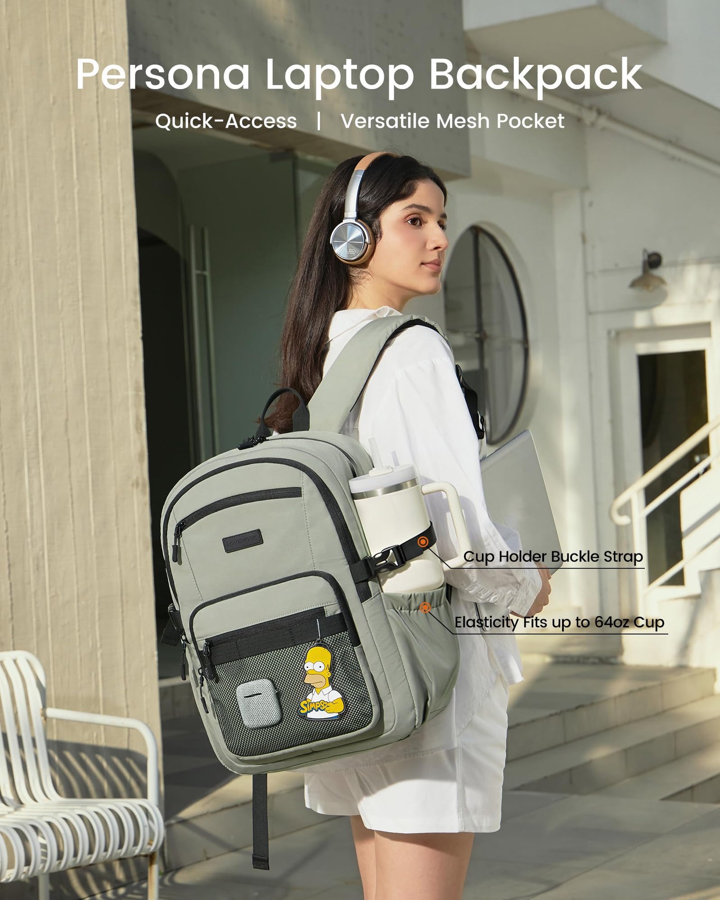 LOVEVOOK Laptop Backpack Women/Men with 40oz Cup Holder Buckle Strap, 15.6 Inch Tech-Ready Work Backpack, TSA-compliant for Travel & College with Versatile Mesh Pocket, Black