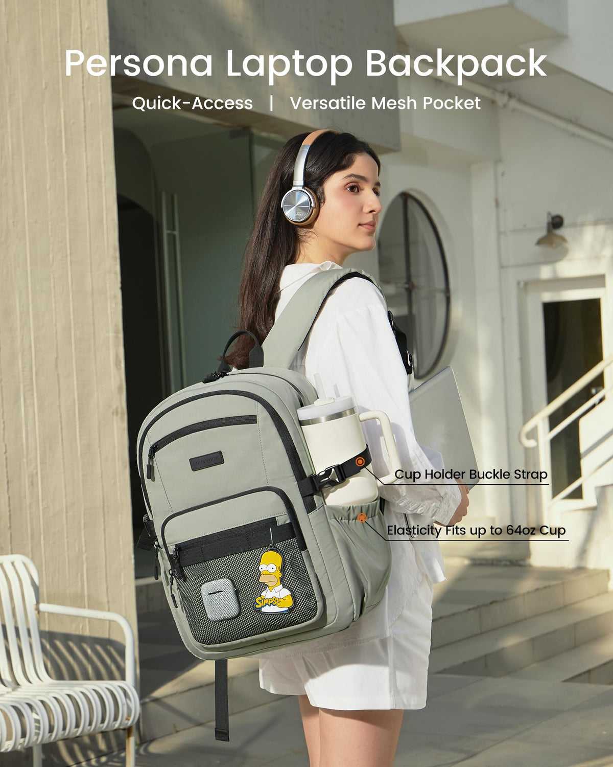 LOVEVOOK Laptop Backpack Women/Men with 40oz Cup Holder Buckle Strap, 15.6 Inch Tech-Ready Work Backpack, TSA-compliant for Travel & College with Versatile Mesh Pocket, Black