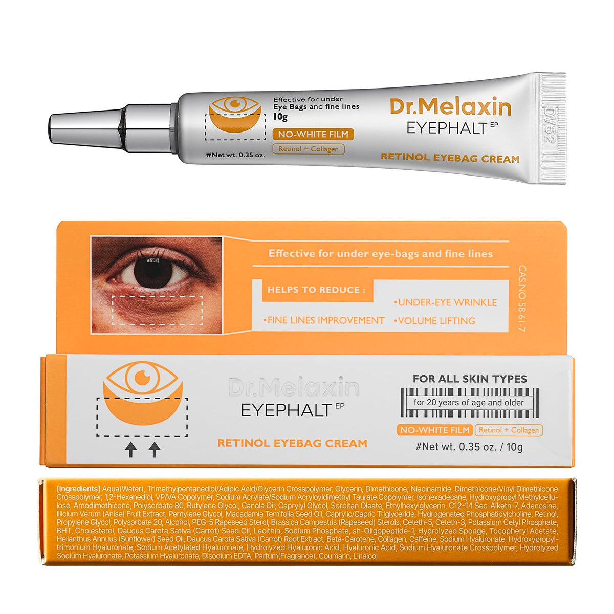 Dr.Melaxin Eyephalt Under Eye Cream for Dark Circles and Puffiness, Eye Cream for Bags Under Eyes with Bio-Spicule, EGF & Niacinamide, Depuffing Eye Bag Lifting Treatment, Korean Skin Care, 0.33 fl oz
