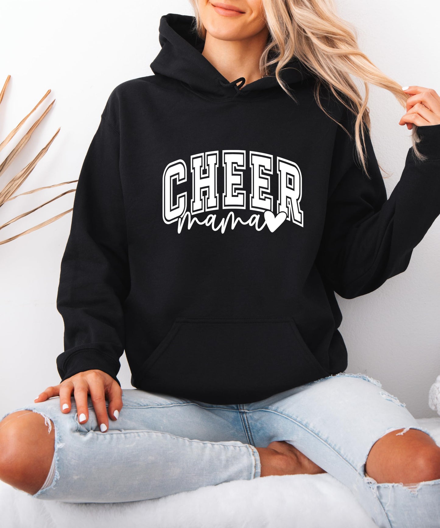 Olive Loves Apple Cheer Mama Hoodie for Women Cheerleading Mom Game Day Pullover Cheer Competition Sweatshirt