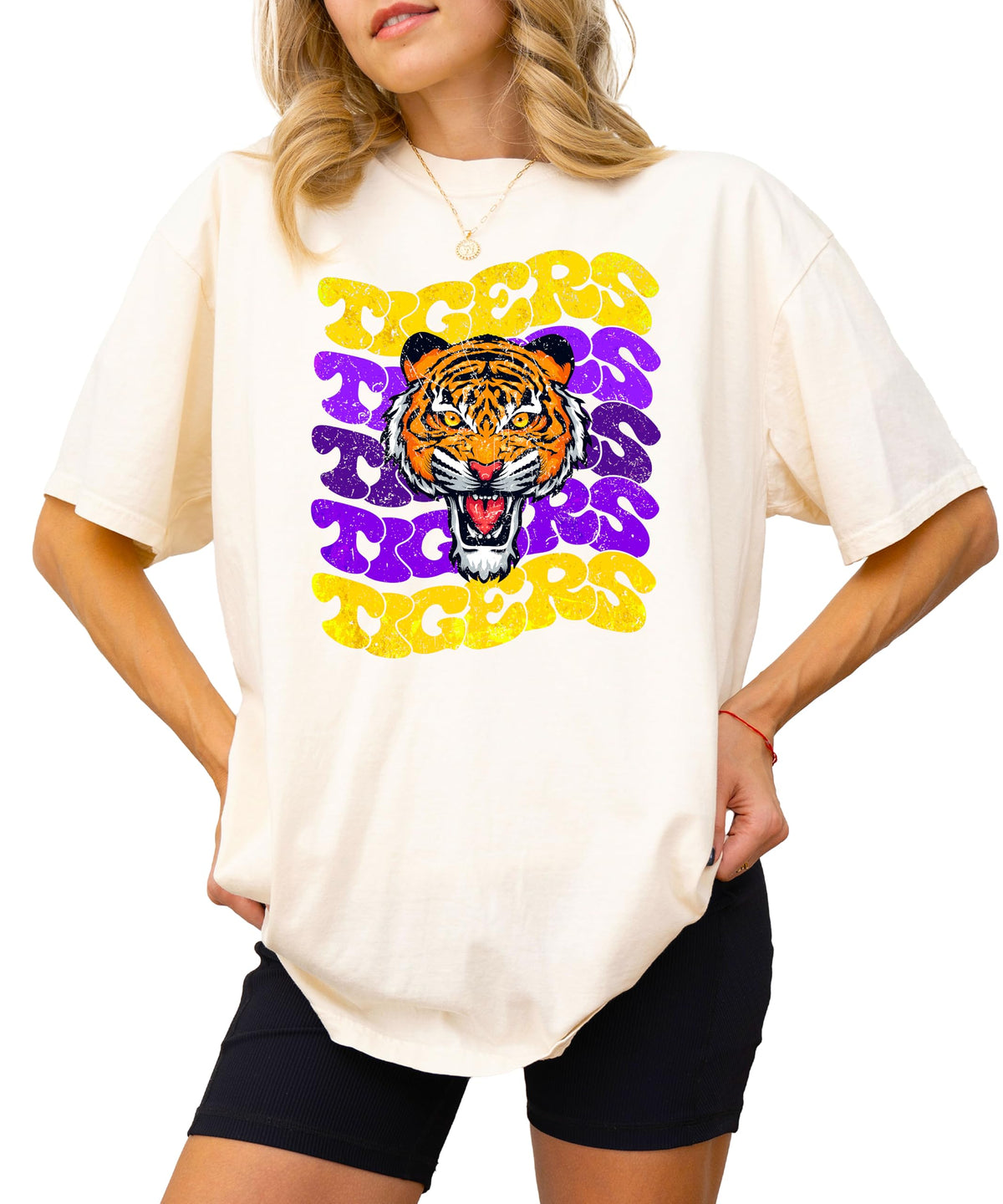 Trendy Tigers Wavy Shirt for Women and Teens Purple & Yellow Sports Tee