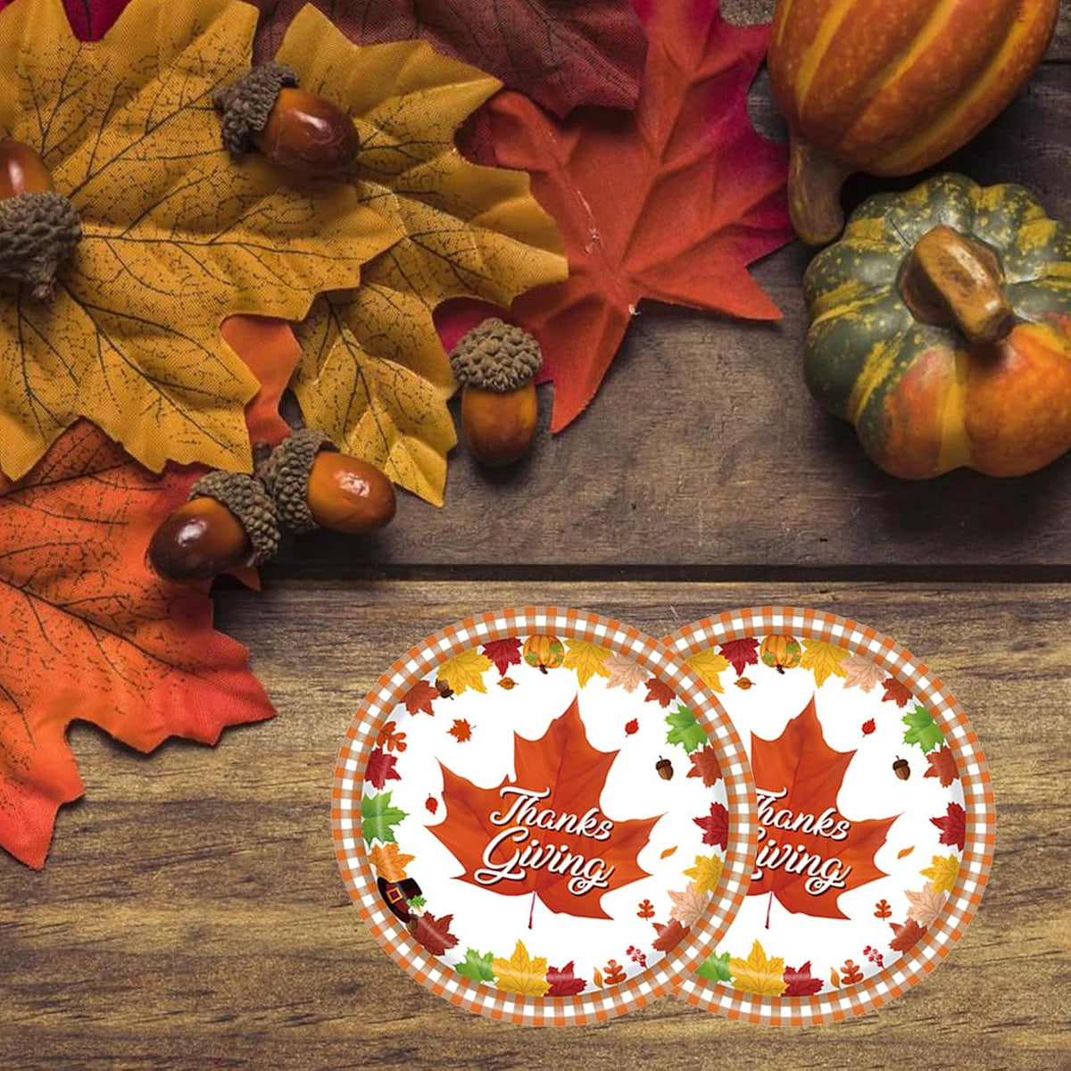 mdgfge Thanksgiving Disposable Paper Plates Autumn Maple Leaf Print Dessert Plates for Fall Harvest Birthday Wedding Thanksgiving Party Dinner Tableware Decorations Favors Supplies (24 Pcs)