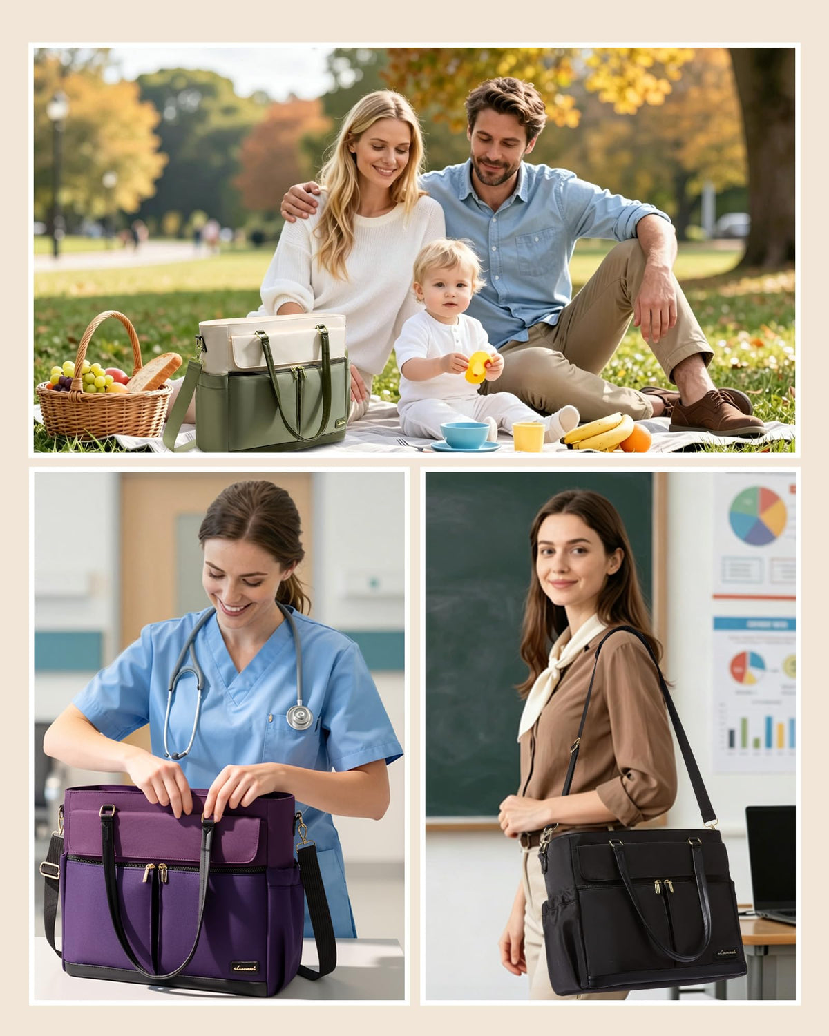 LOVEVOOK Lunch Tote Bag for Women, Work Laptop Bag with Lunch Compartment