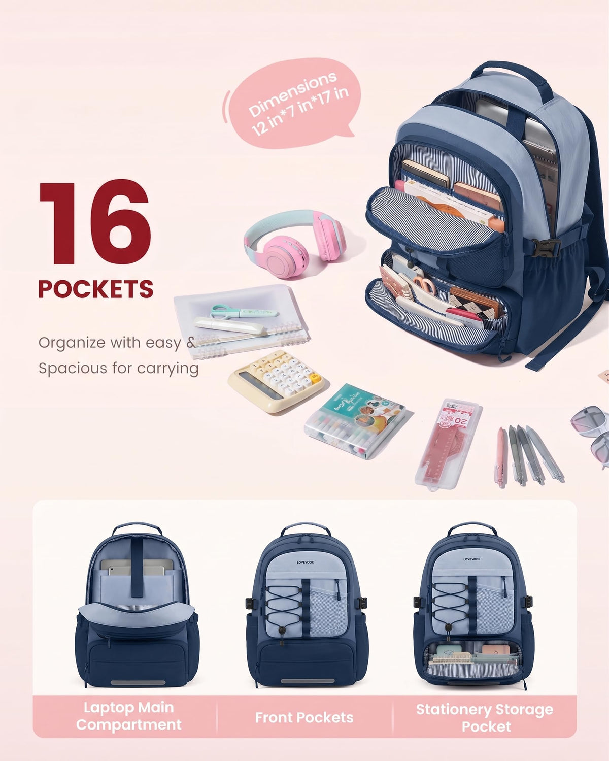 LOVEVOOK Backpack for Kids Teen Girls, Cute Back to School Backpack Bookbag