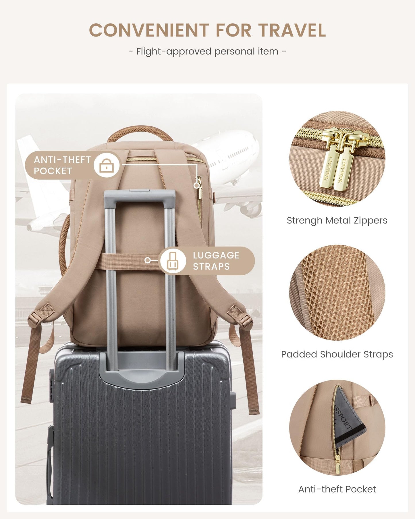 LOVEVOOK Travel Backpack Carry on Flight Approved for Women/Men