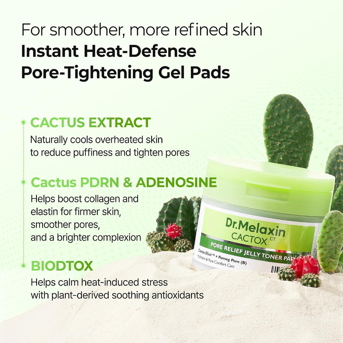 Dr.Melaxin Cactox Pore Relief Jelly Toner Pads – Cooling & De-Puffing Exfoliating Toner Pads for Enlarged Pores & Puffy Skin, Hydrating Korean Toner Pads with Cactus Extract & PHA, 60 Pads (170ml)