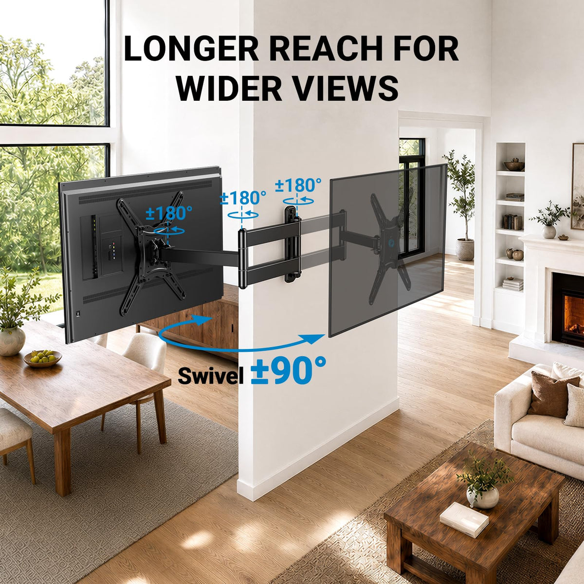 Pipishell Full Motion TV Wall Mount for Echo Show 21/15 and 13-43 Inch Flat Curved Screen TVs & Monitors, Max VESA 200x200mm up to 44lbs, TV Mount Wall Bracket with Rotation Swivel Tilt Extension