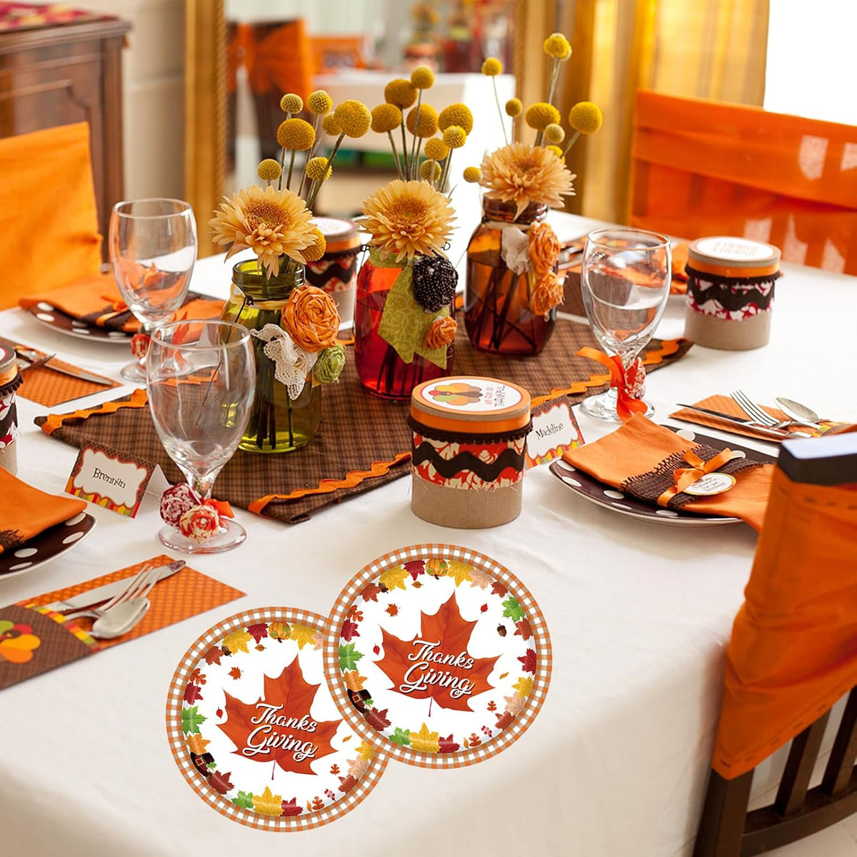 mdgfge Thanksgiving Disposable Paper Plates Autumn Maple Leaf Print Dessert Plates for Fall Harvest Birthday Wedding Thanksgiving Party Dinner Tableware Decorations Favors Supplies (24 Pcs)