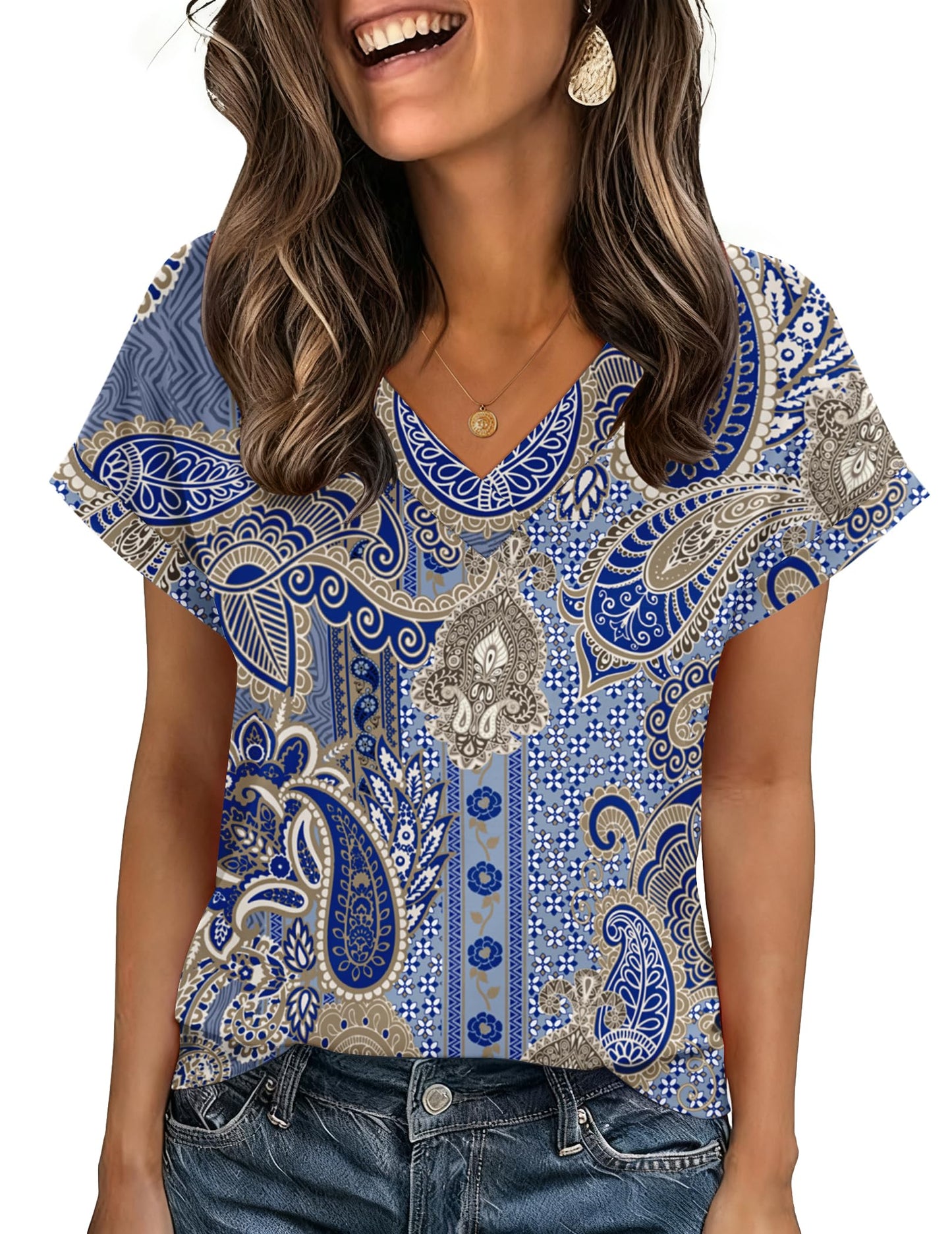 Zeagoo Womens Summer Tops Rolled Short Sleeve Shirts Dressy Casual Blouses