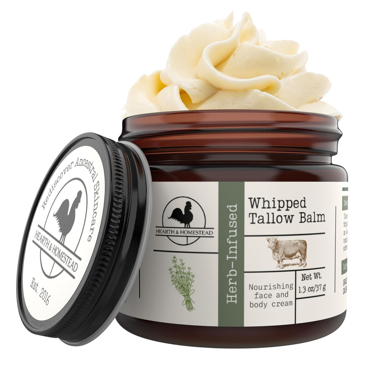 Hearth & Homestead Whipped Beef Tallow for Skin, Vanilla Orange, 2.6oz