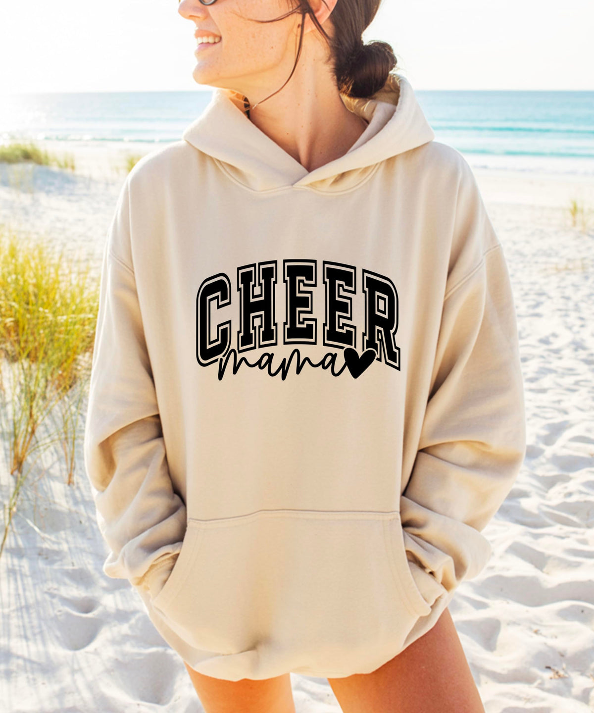 Olive Loves Apple Cheer Mama Hoodie for Women Cheerleading Mom Game Day Pullover Cheer Competition Sweatshirt