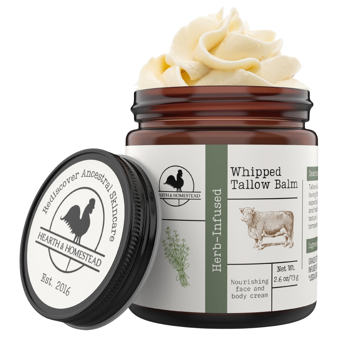 Hearth & Homestead Whipped Beef Tallow for Skin, Vanilla Orange, 2.6oz