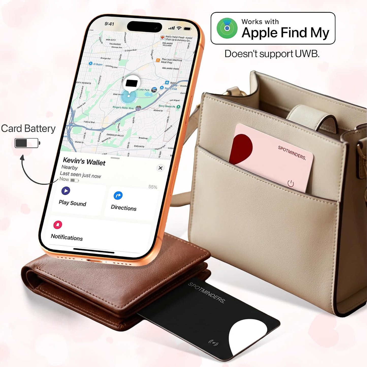 SPOTMINDERS Apple MFi Certified Wallet Tracker 2-Pack Black & Pink (iOS Only) Travel Pack for Couples 0.07in Works with Apple Find My Rechargeable Tracking Card Slim Item Finder for Luggage, Passport