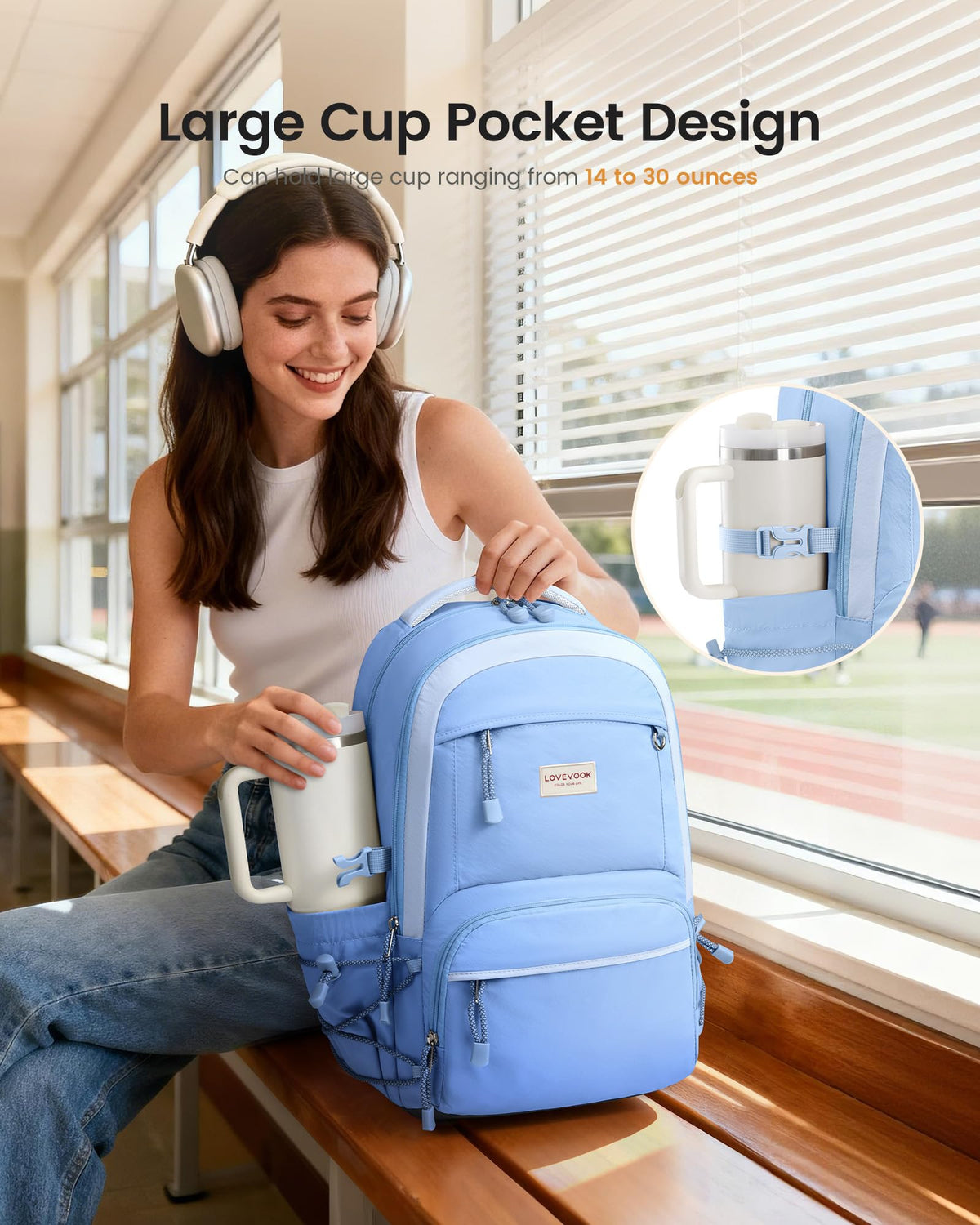 LOVEVOOK School Backpack for Girls, 15.6 Inch laptop Backpacks with Large Capacity Tumbler Holder, Lightweight College bag for women, Cute Travel Teen Bookbag Purse for Students,Off white-Pink