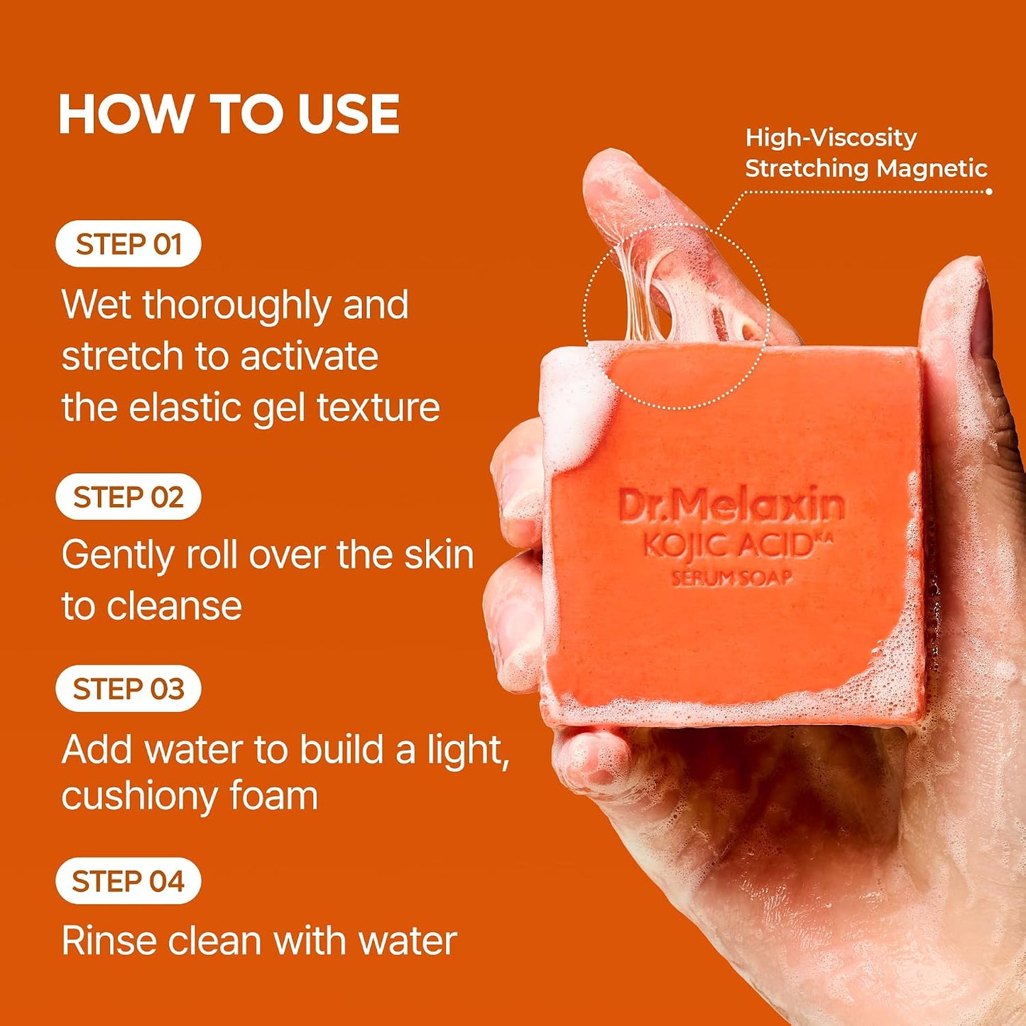 Dr.Melaxin Kojic Acid Turmeric Serum Soap with Niacinamide, Tone Care Cleansing Bar for Uneven Skin Tone & Dark Spots, 3 Botanical Oils for Deep Cleansing, Facial & Body Soap