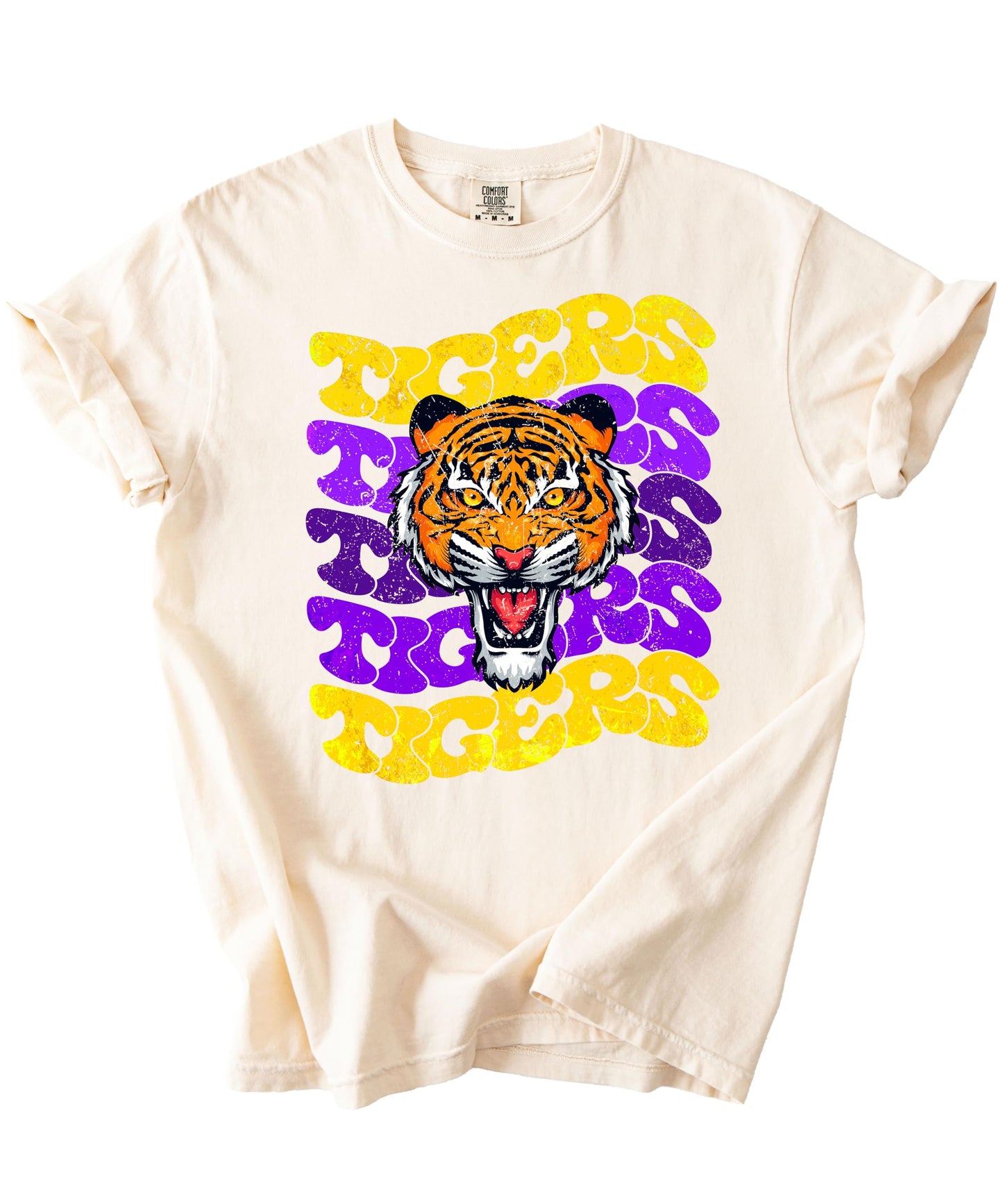 Trendy Tigers Wavy Shirt for Women and Teens Purple & Yellow Sports Tee
