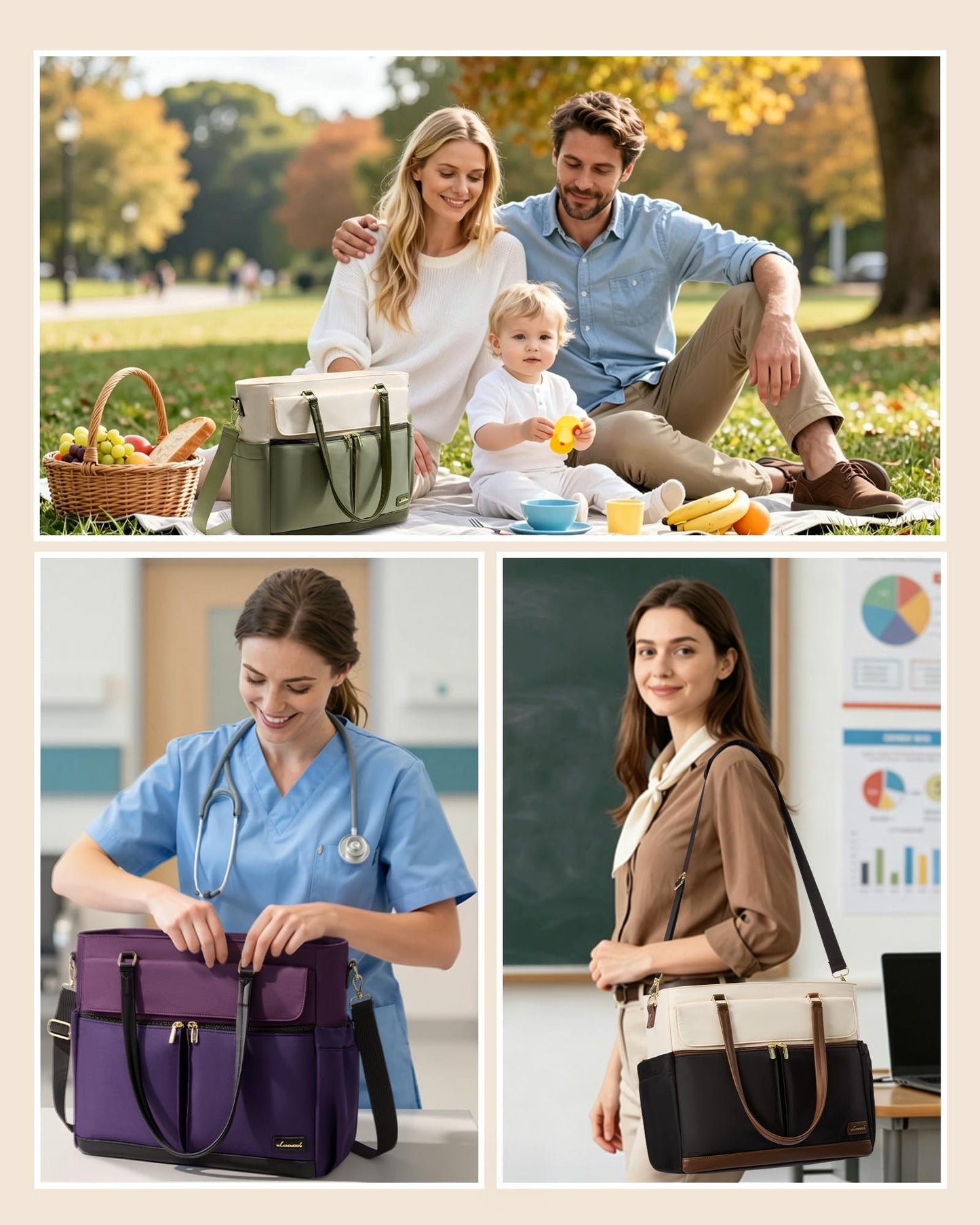 LOVEVOOK Lunch Tote Bag for Women, Work Laptop Bag with Lunch Compartment