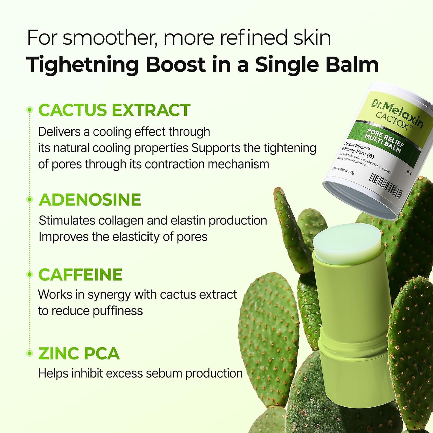 Dr.Melaxin Cactox Pore Relief Multi Balm Stick – Zinc PCA & ADENOSINE Cooling & De-Puffing Face Balm for Enlarged Pores & Puffy Skin, Pore Minimizing with Cactus Extract, Korean Skincare, 0.88 oz
