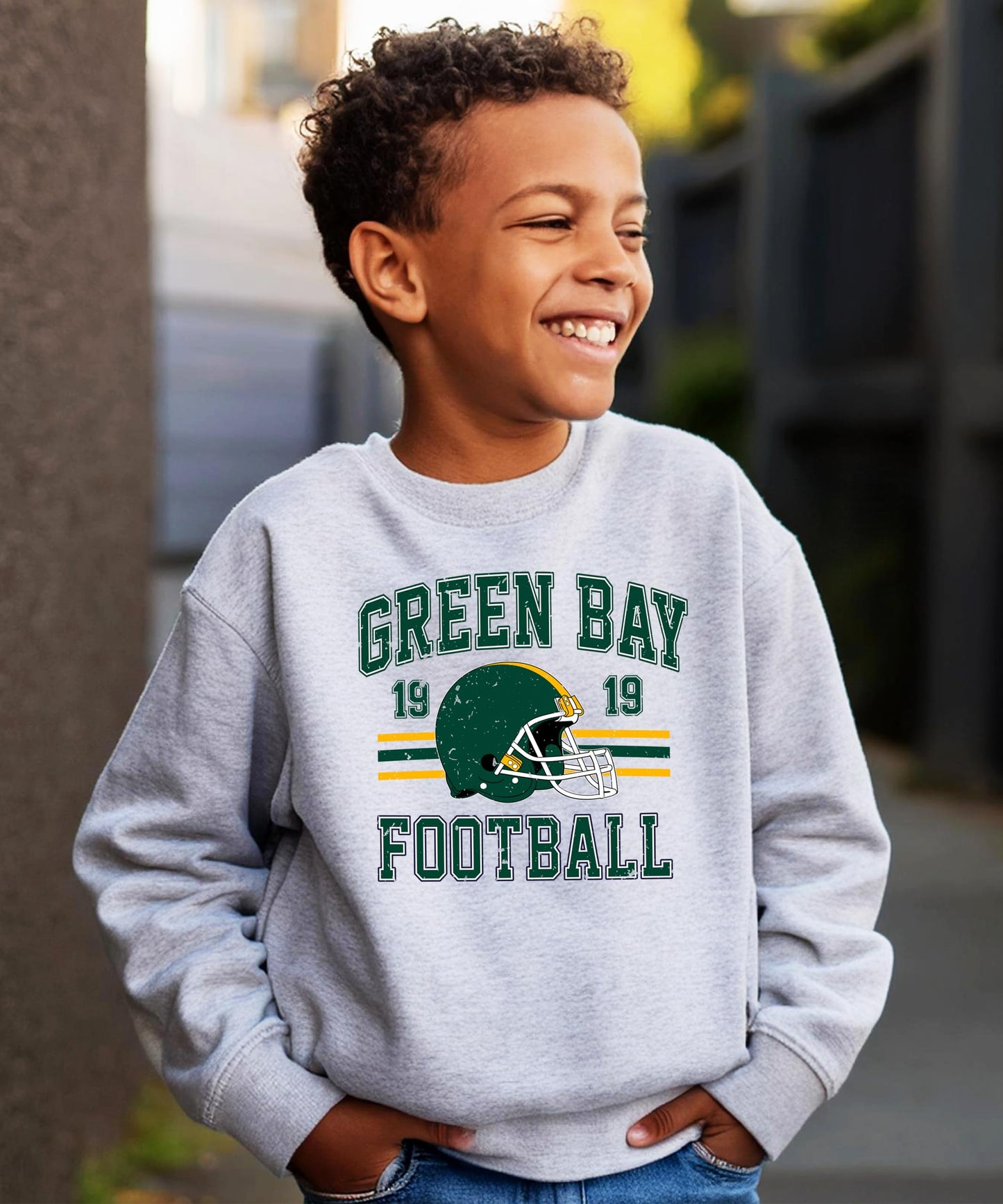 Olive Loves Apple Vintage Green Bay 1919 Football Sweatshirt for Men Women and Kids Distressed Game Day Pullover