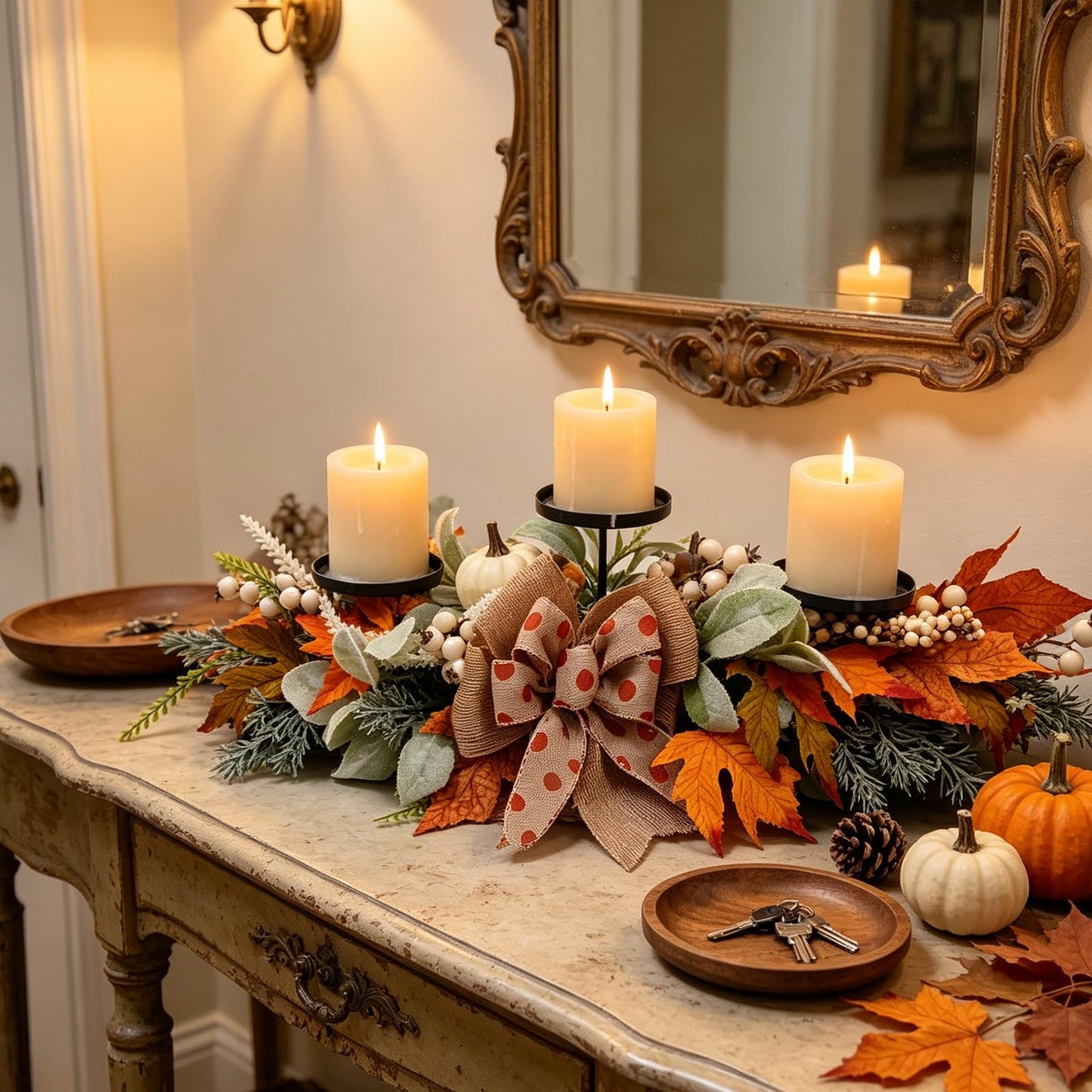 20" Harvest Fall Wreath for Front Door,Pumpkins Berries Autumn Wreaths