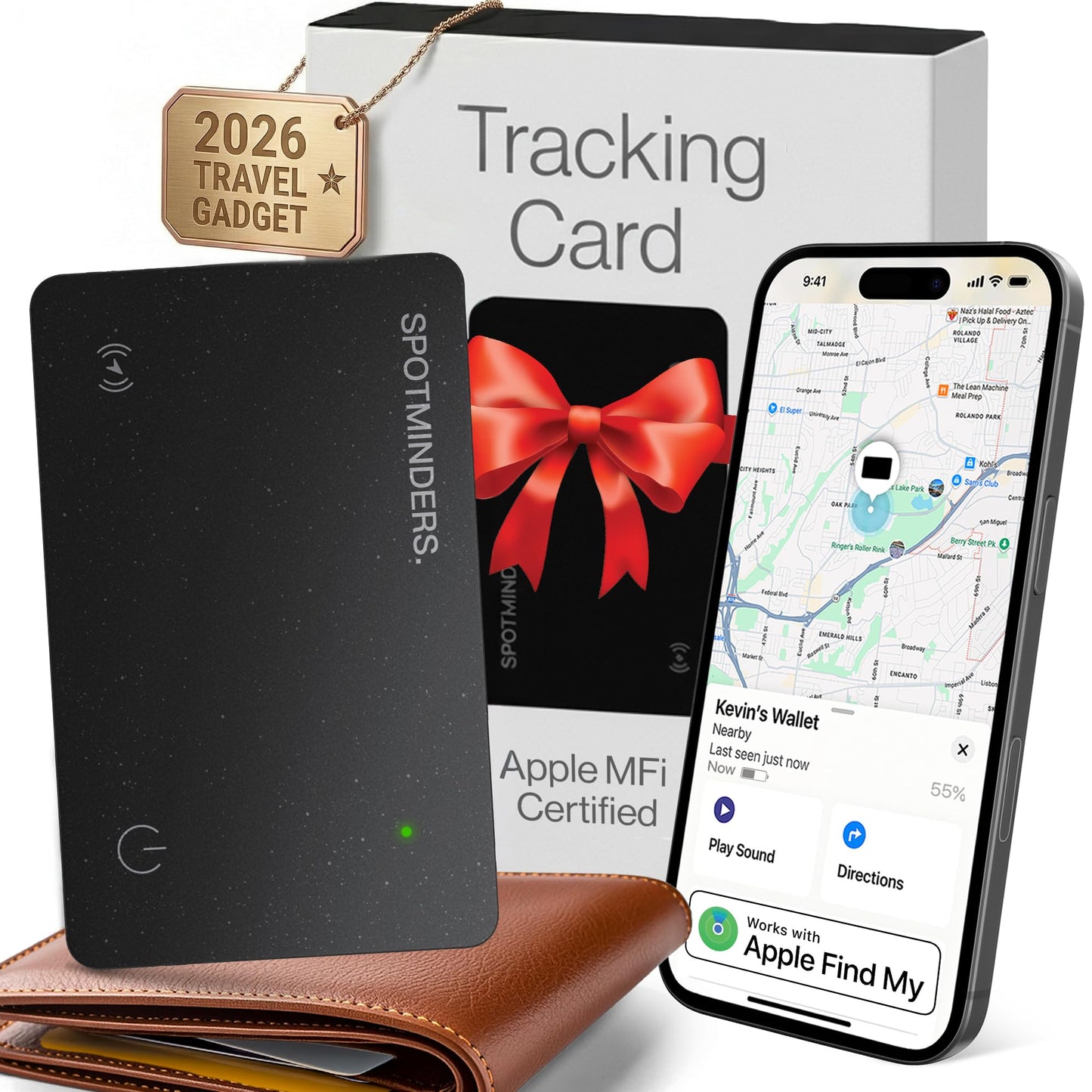 SPOTMINDERS Apple MFi Certified Wallet Tracker 2-Pack Black & Pink (iOS Only) Travel Pack for Couples 0.07in Works with Apple Find My Rechargeable Tracking Card Slim Item Finder for Luggage, Passport