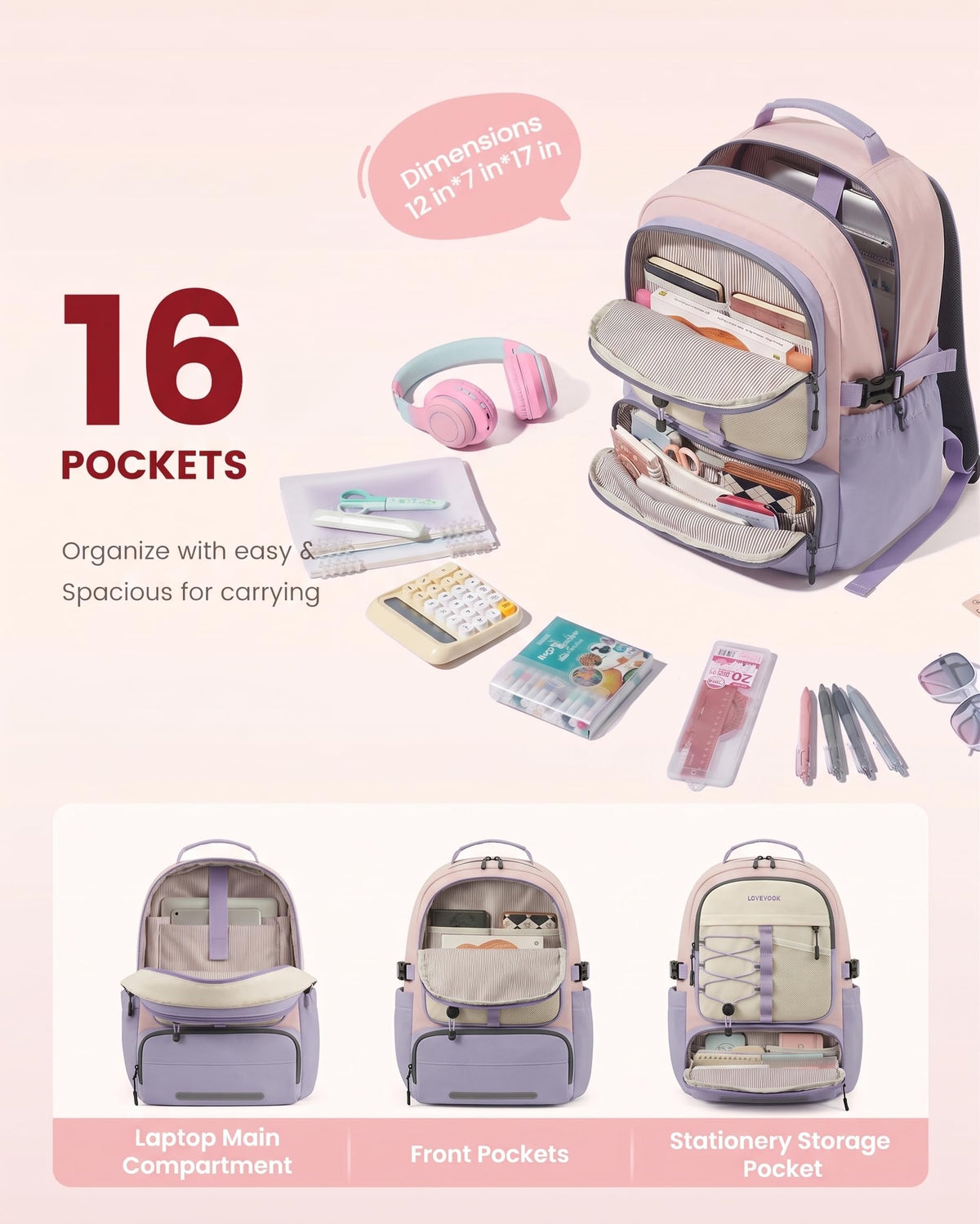 LOVEVOOK Backpack for Kids Teen Girls, Cute Back to School Backpack Bookbag