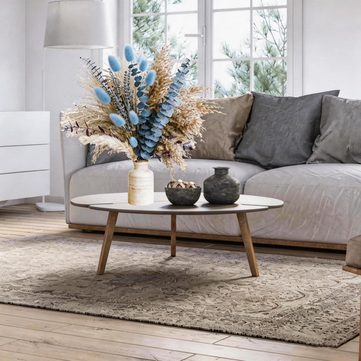 Green Pampas Grass Boho Bouquet – Exquisite Lavender and Eucalyptus Dried Flower Arrangements for Western Boho Decor – Rustic Flowers for Your Bohemian Home, Bedroom, and Wedding Table Décor