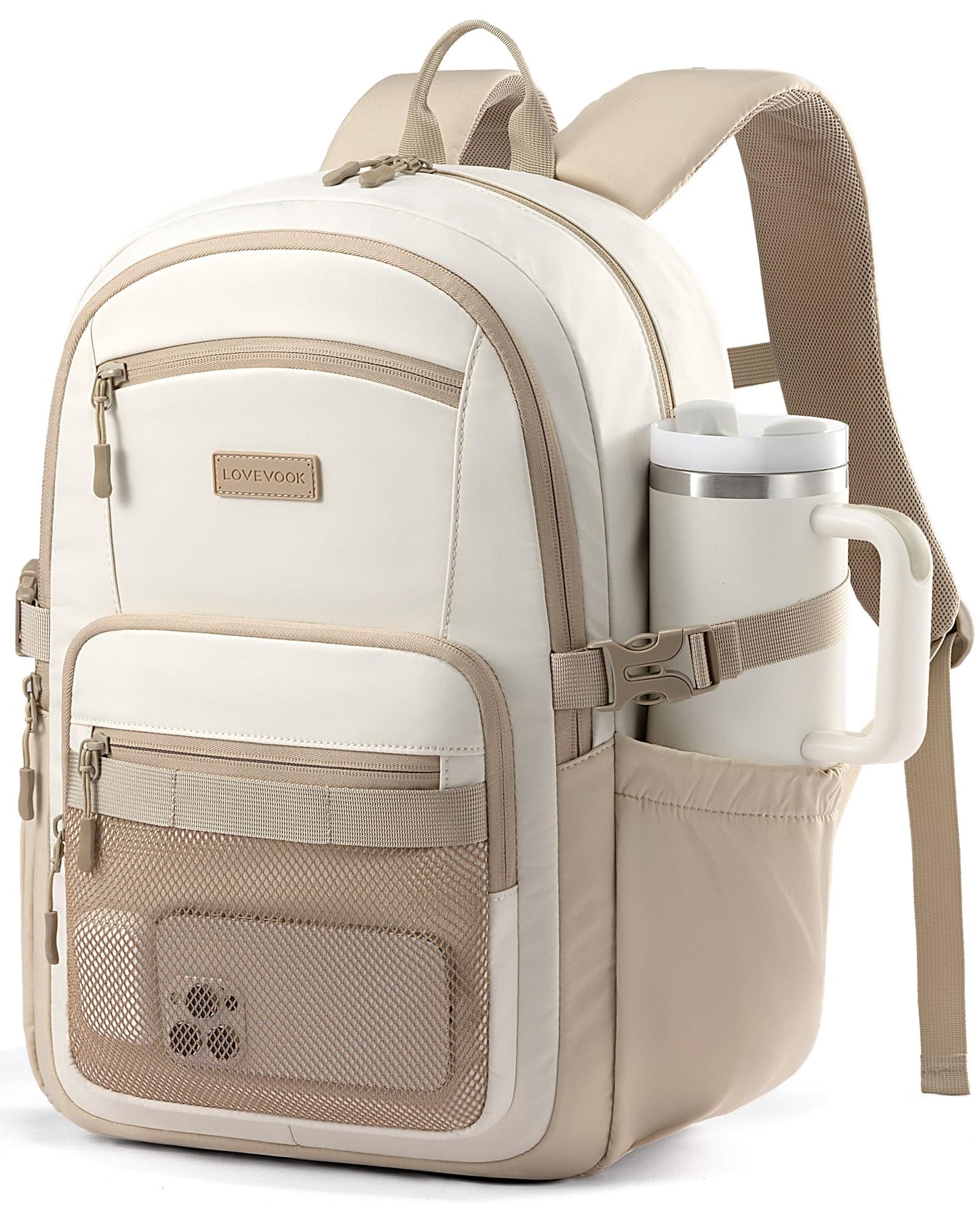 LOVEVOOK Laptop Backpack Women/Men with 40oz Cup Holder Buckle Strap, 15.6 Inch Tech-Ready Work Backpack, TSA-compliant for Travel & College with Versatile Mesh Pocket, Black