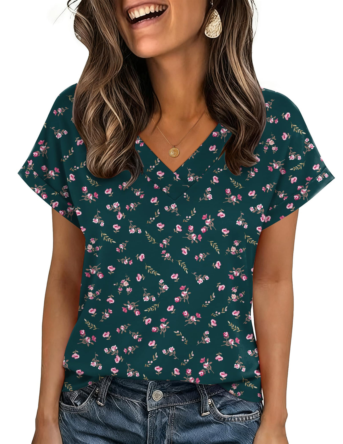 Zeagoo Womens Summer Tops Rolled Short Sleeve Shirts Dressy Casual Blouses