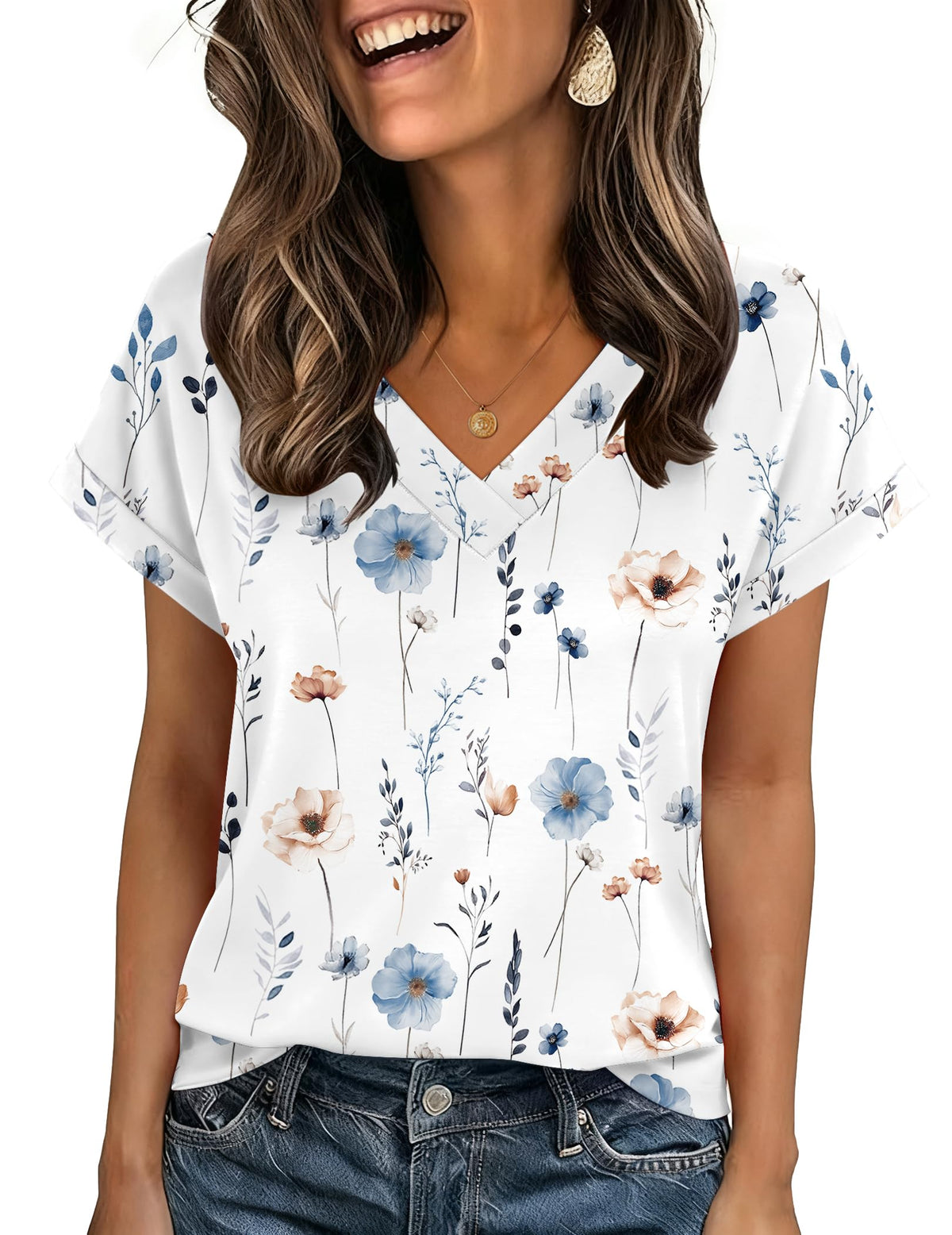 Zeagoo Womens Summer Tops Rolled Short Sleeve Shirts Dressy Casual Blouses