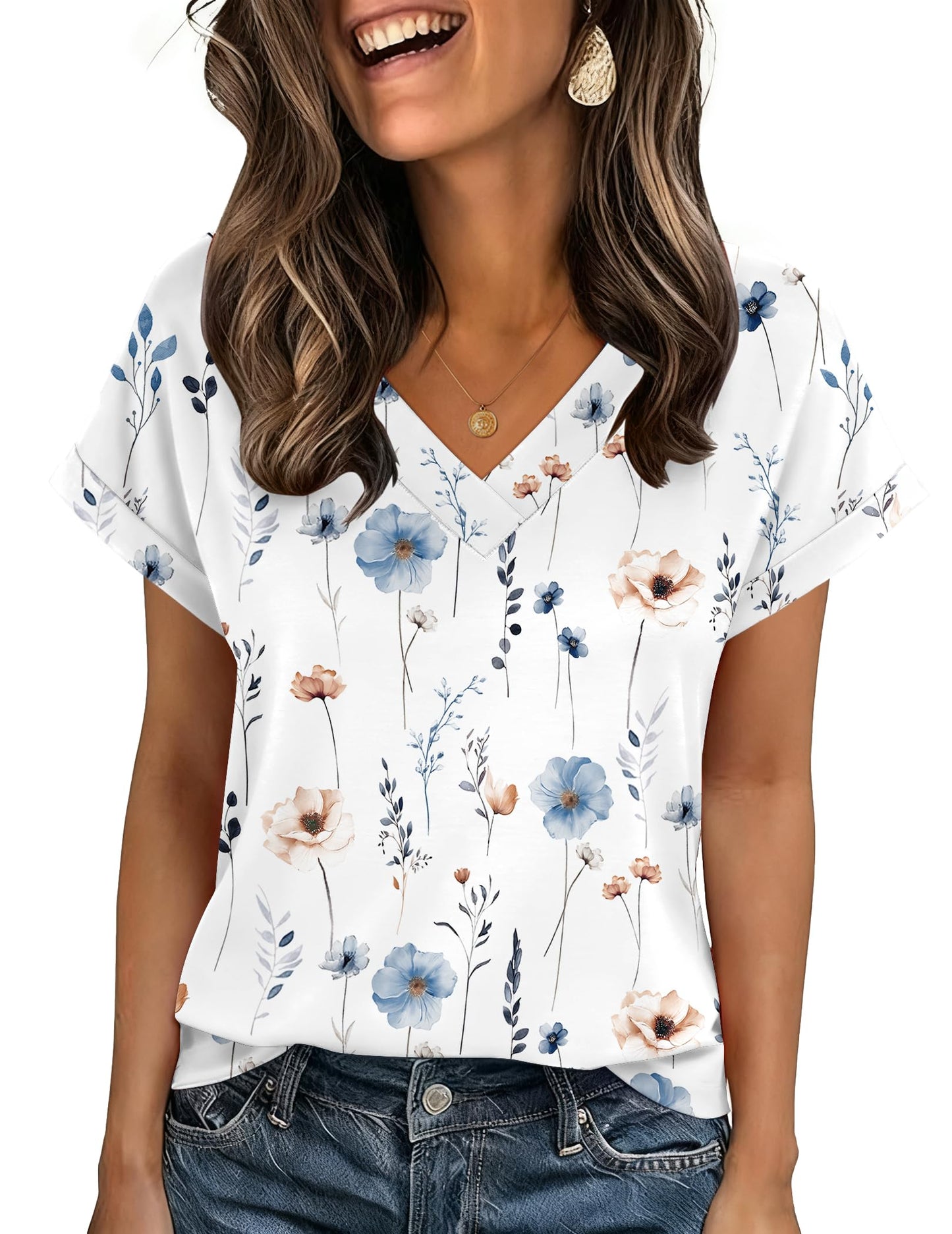 Zeagoo Womens Summer Tops Rolled Short Sleeve Shirts Dressy Casual Blouses