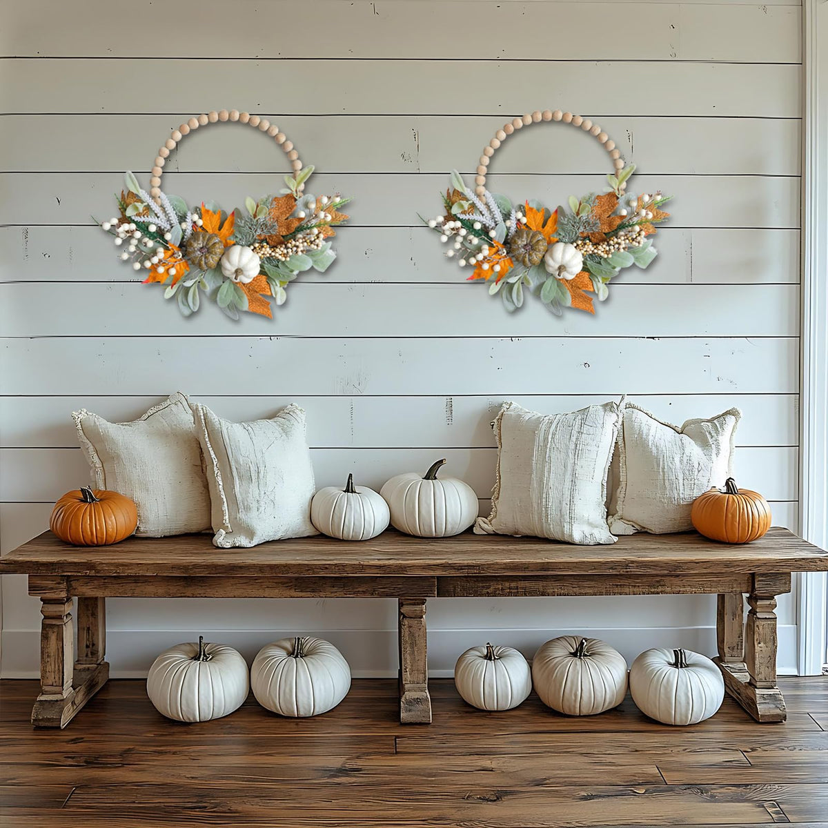20" Harvest Fall Wreath for Front Door,Pumpkins Berries Autumn Wreaths