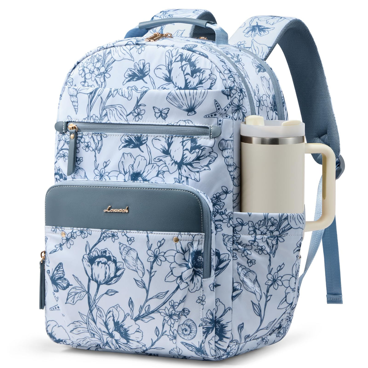 LOVEVOOK Laptop Backpack for Women with Leather Trim & Tumbler Pockets, 15.6" Work Backpack Purse, Travel Personal Item Bag, Carry On Business Computer Bag for Office, School, or Gift, Sage Green