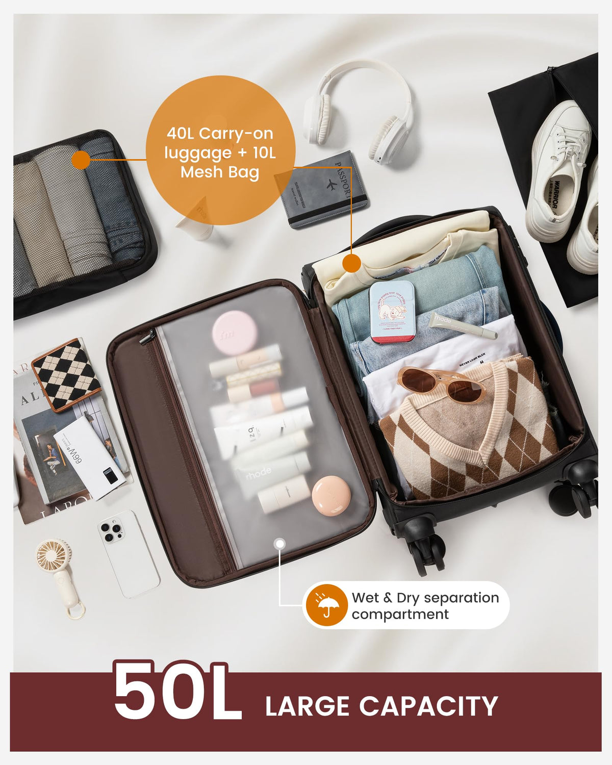 Carry On Luggage 22x14x9 Airline Approved with TSA Lock for Business Trip
