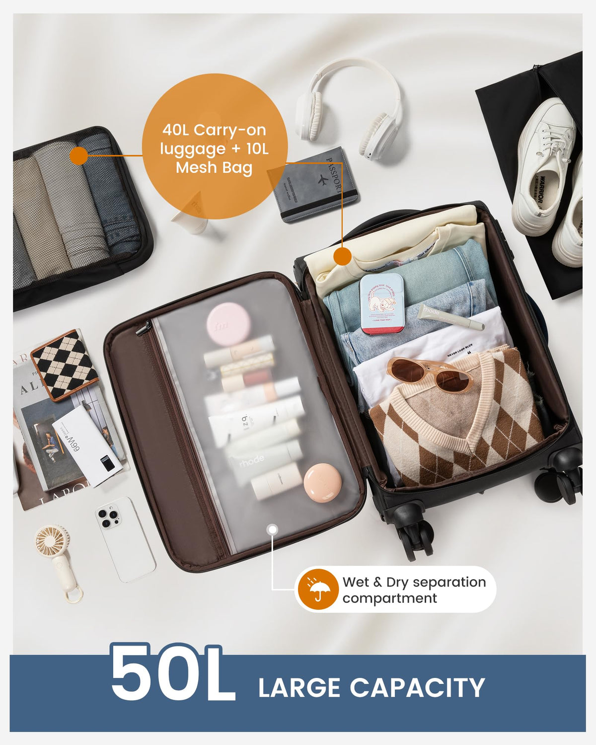 Carry On Luggage 22x14x9 Airline Approved with TSA Lock for Business Trip