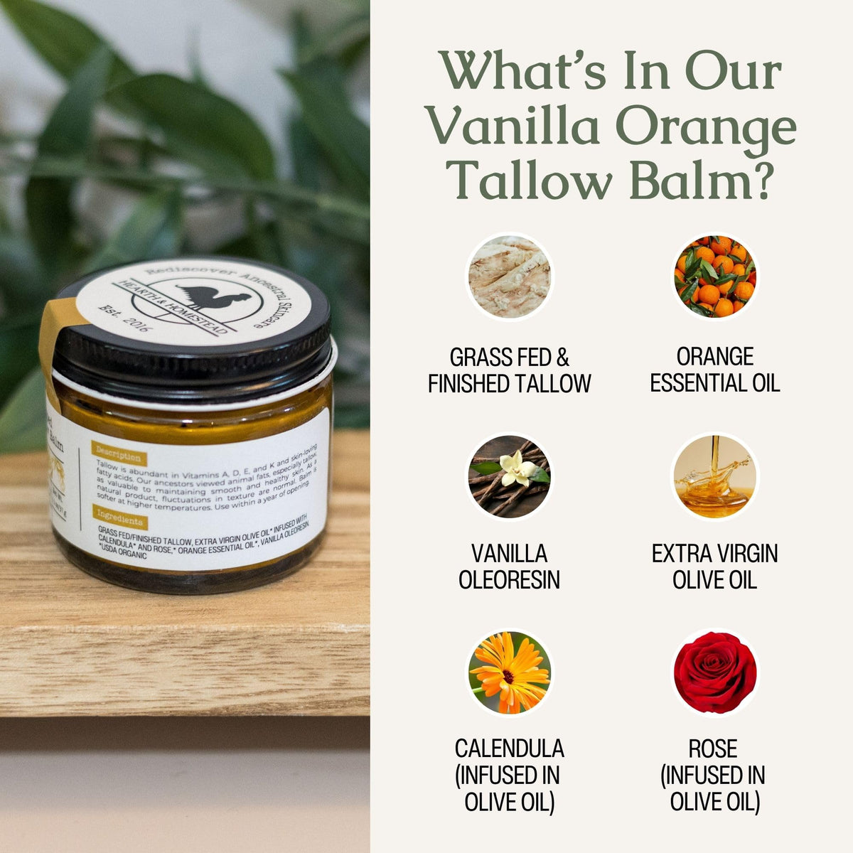 Hearth & Homestead Whipped Beef Tallow for Skin, Vanilla Orange, 2.6oz