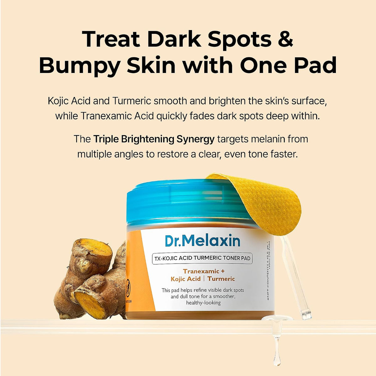 Dr.Melaxin TX Kojic Acid Turmeric Toner Pads with Tranexamic Acid, Brightening Toner Pad for Pigmentation & Dark Spot Care, Gentle Keratin Care for Radiant Skin, Korean Skincare, 70 Sheets
