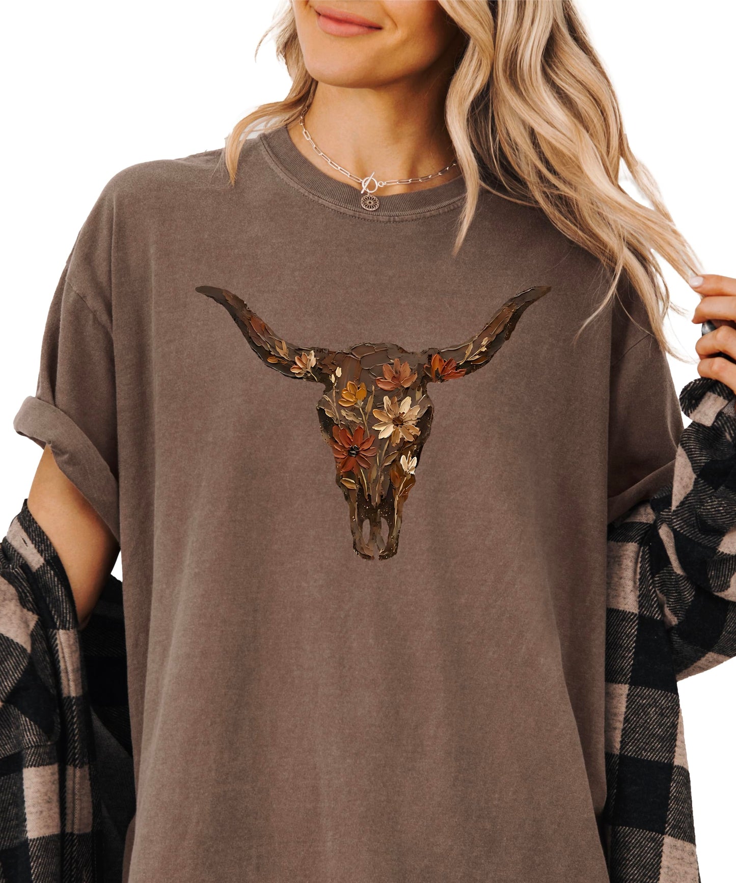 Western Longhorn Skull Graphic T-Shirt for Women - Casual Everyday Western Style Shirt