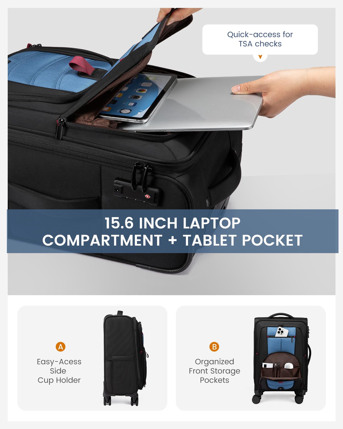 Carry On Luggage 22x14x9 Airline Approved with TSA Lock for Business Trip