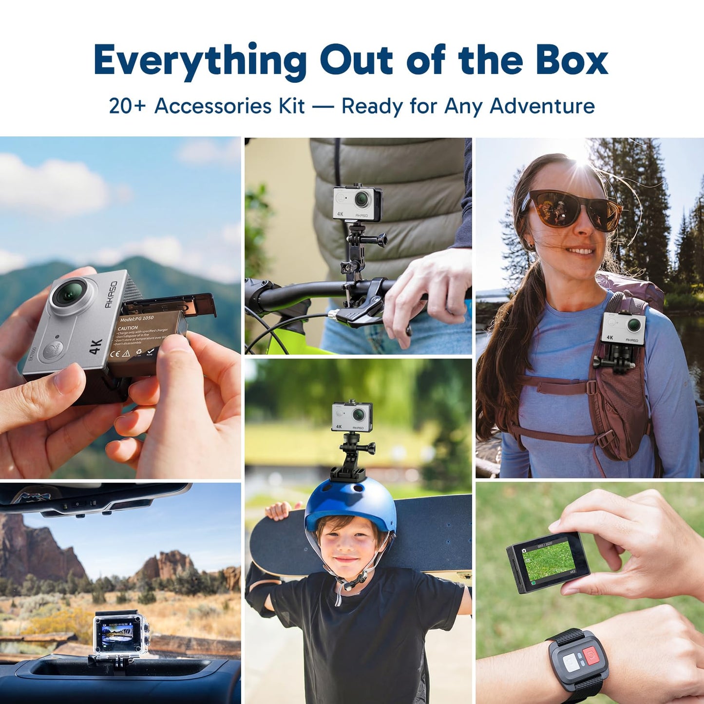 AKASO EK7000 4K30FPS 20MP WiFi Action Camera with EIS Ultra HD 131FT Waterproof Underwater Camera Remote Control 4X Zoom Support External Microphone Blue