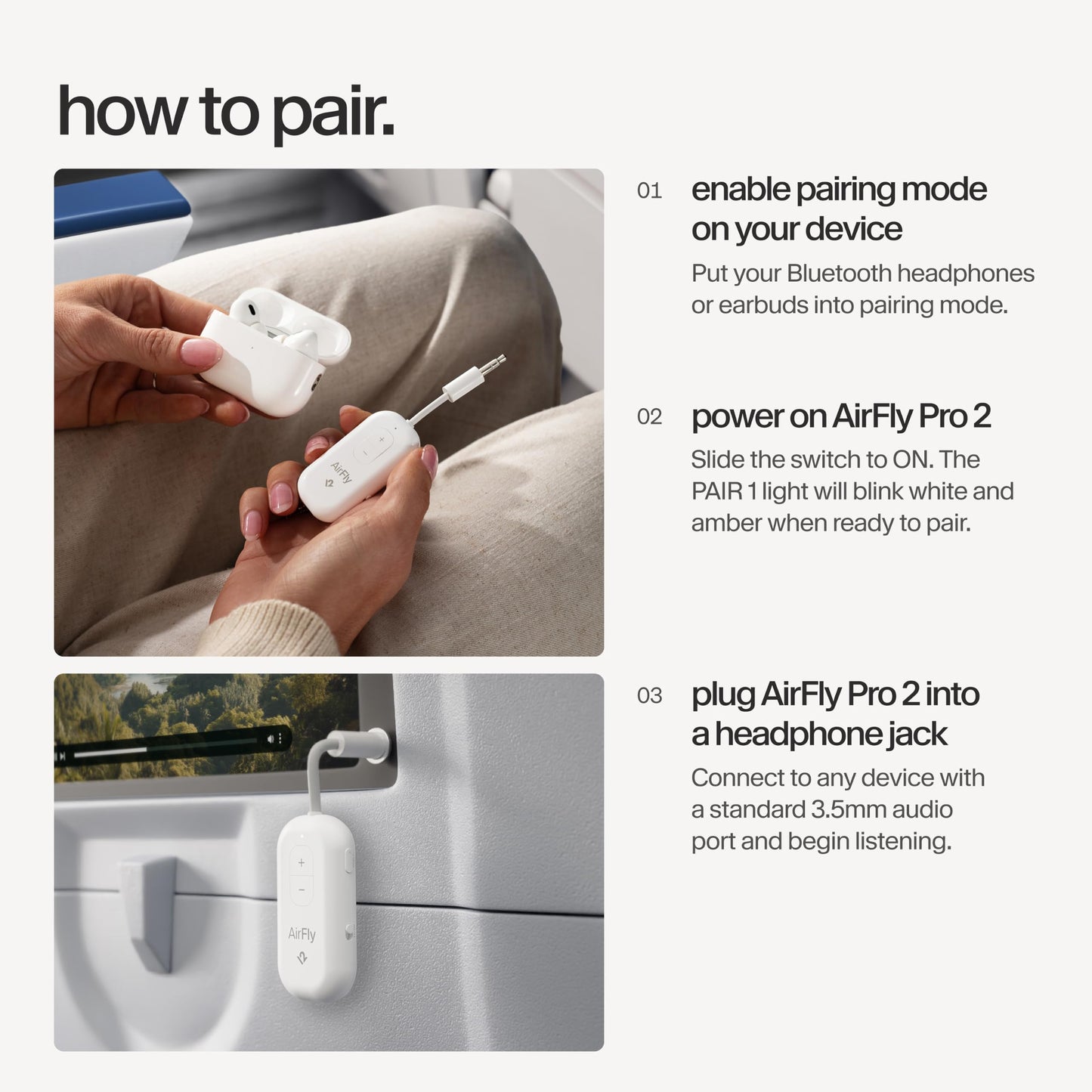 Twelve South AirFly Pro 2, Bluetooth Adapter, Pair 2 AirPods, Black Ice