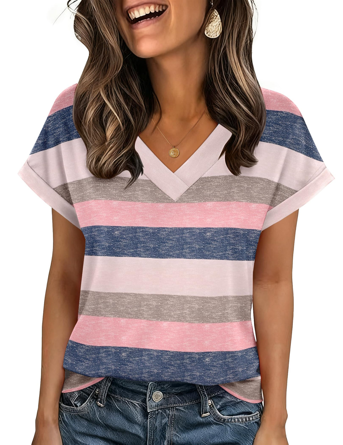 Zeagoo Womens Summer Tops Rolled Short Sleeve Shirts Dressy Casual Blouses