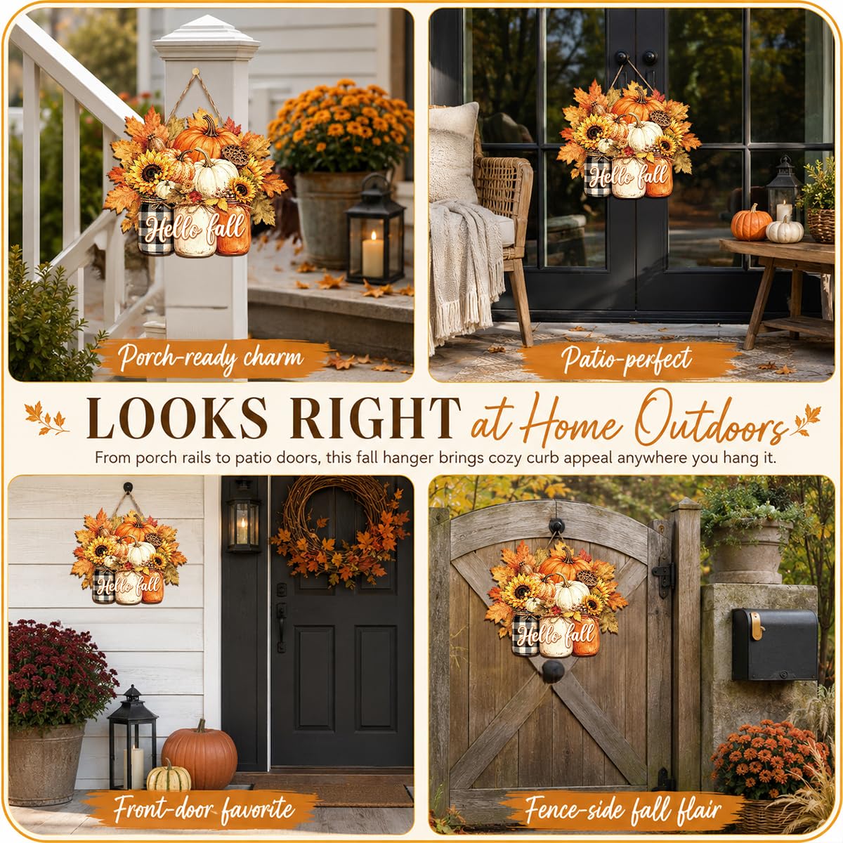 Fall Door Decor Wooden Pumpkin Door Hanger, Welcome Sign for Front Door