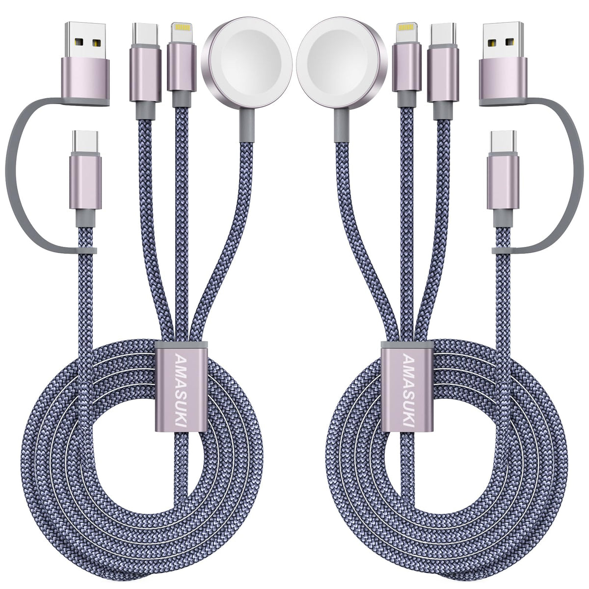 Travel Essentials,3 in 2 USB C Cable for Apple Watch Charger,iPhone Charger,Multi Charging Cable,Cruise Vacation Camping Essentials,Portable for iWatch Series 11-2/Ultra/SE & iPhone 17-12,Car,Pink