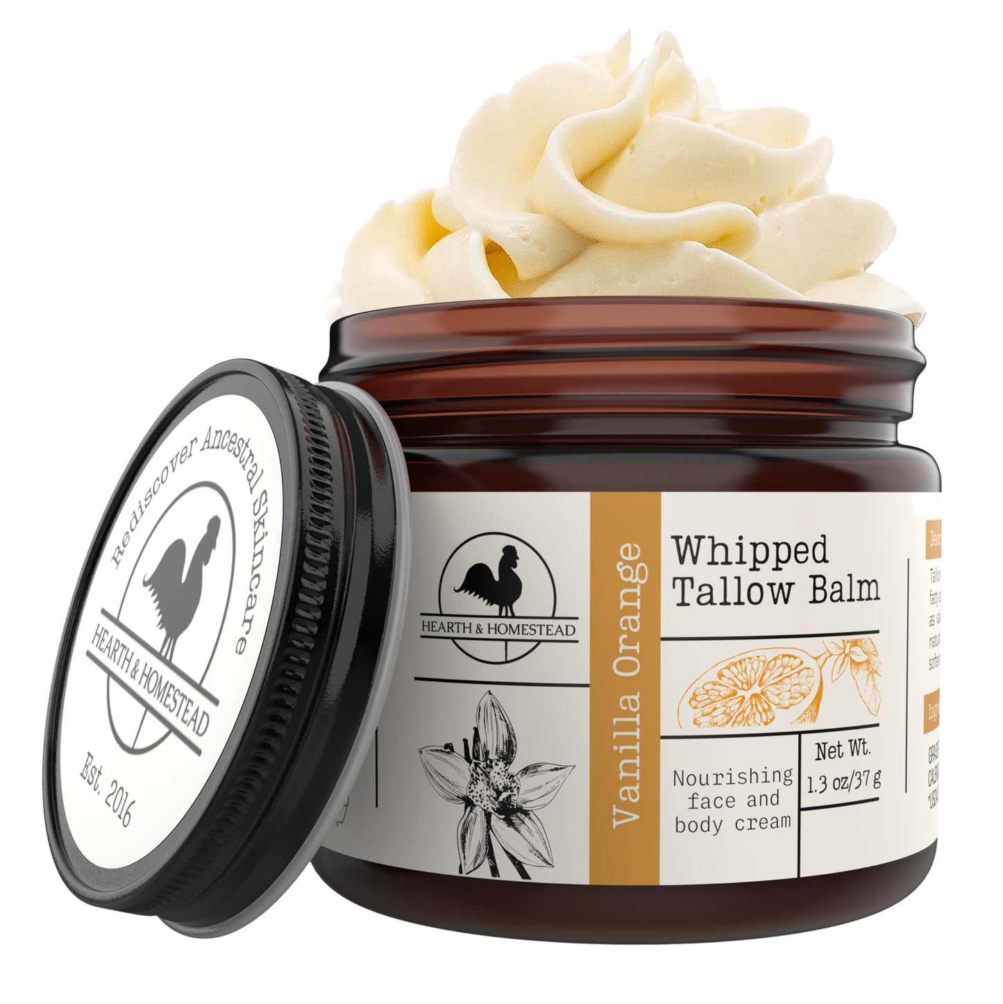 Hearth & Homestead Whipped Beef Tallow for Skin, Vanilla Orange, 2.6oz