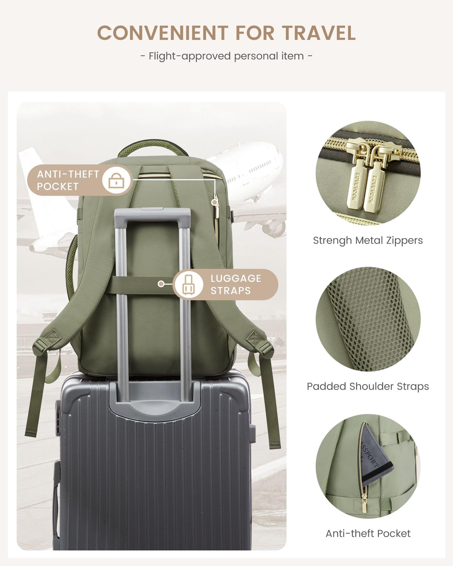 LOVEVOOK Travel Backpack Carry on Flight Approved for Women/Men