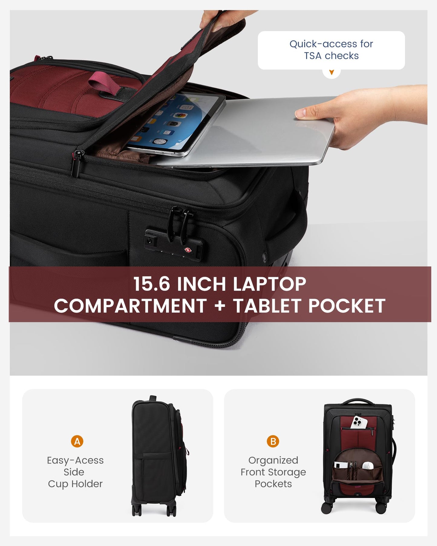 Carry On Luggage 22x14x9 Airline Approved with TSA Lock for Business Trip