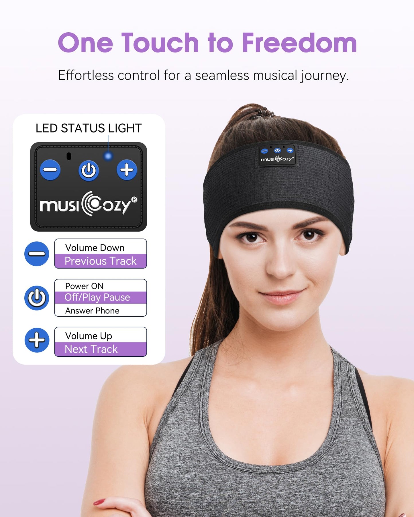 MUSICOZY Sleep Headphones Bluetooth Headband Headphones for Side Sleepers