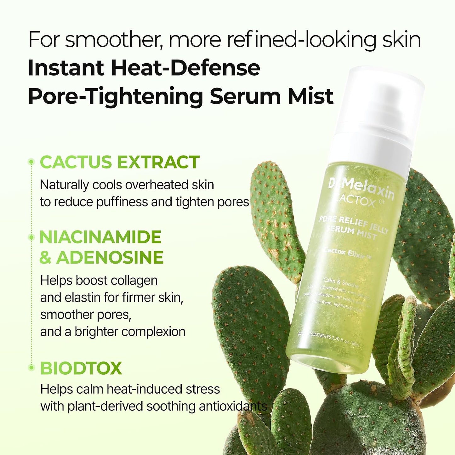 Dr.Melaxin Cactox Pore Relief Jelly Serum Mist, Instant Cooling Face Mist for Pore Tightening & De-Puffing, Hydrating Cactus Serum for Puffy Skin, 80ml (2.7 fl oz)