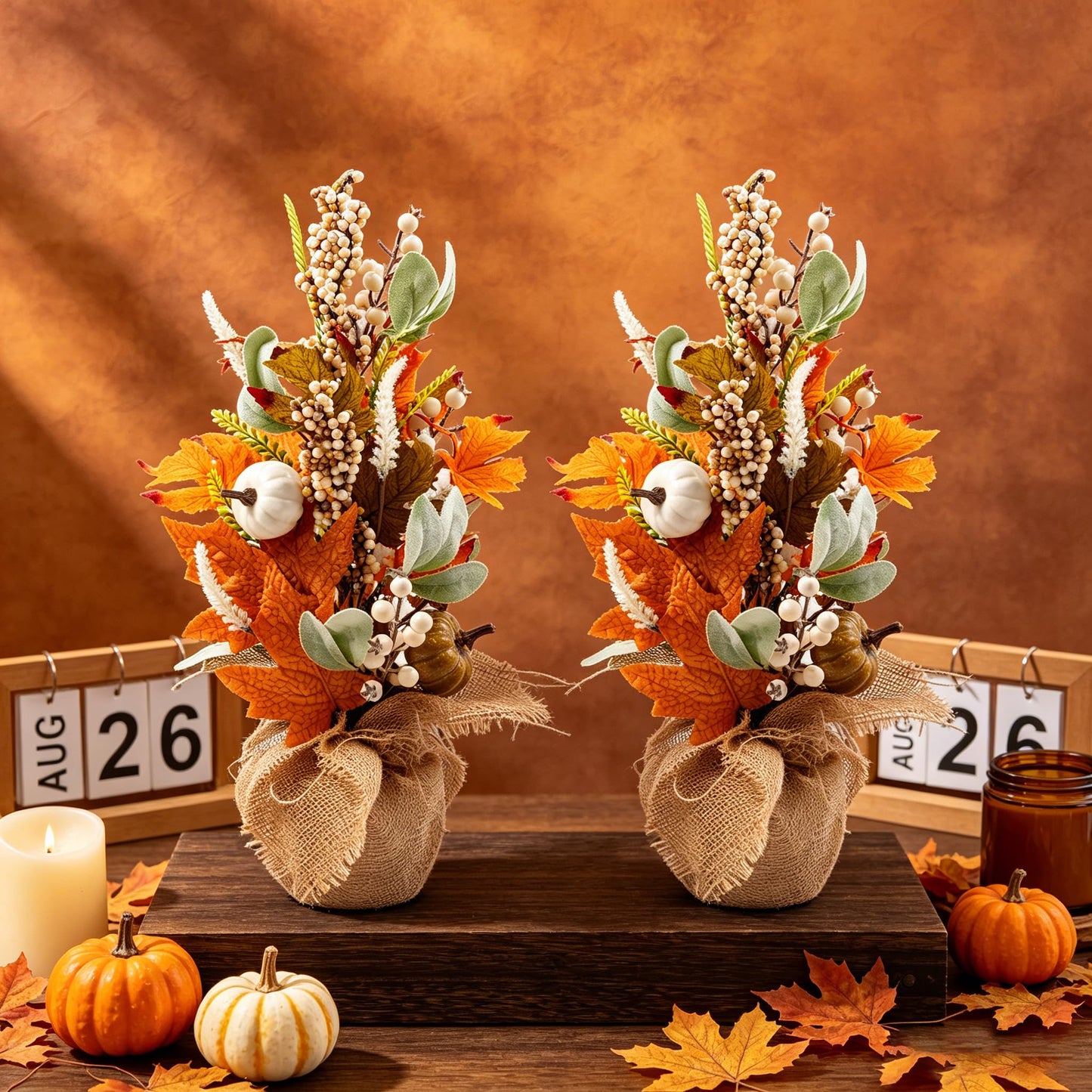 20" Harvest Fall Wreath for Front Door,Pumpkins Berries Autumn Wreaths